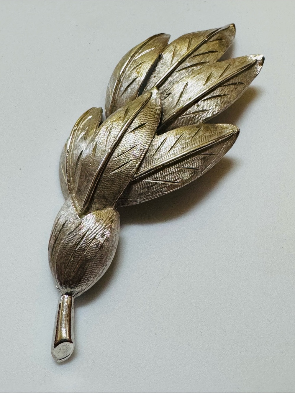 Kramer Leaf Brooch in Brushed Silver Tone